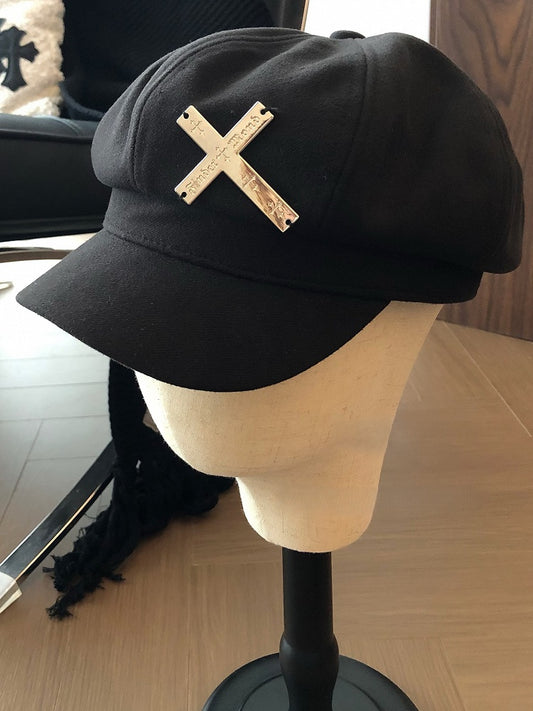 Black Newsboy Cross Cap Gothic Handmade