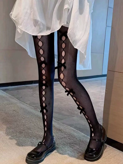 Pantyhose Styles) Bow Cutout Lolita Semi-Sheer (6 Style