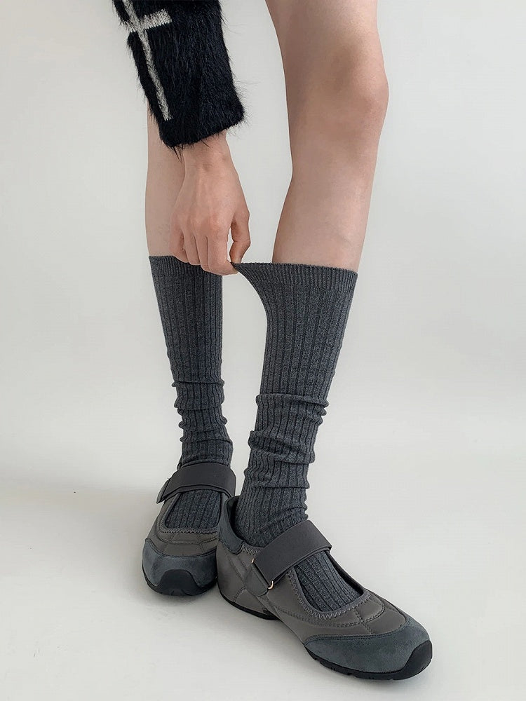 Ribbed Knit Slouchy Calf Socks - Kawaii & Pastel Goth Accessory, 4 Colors