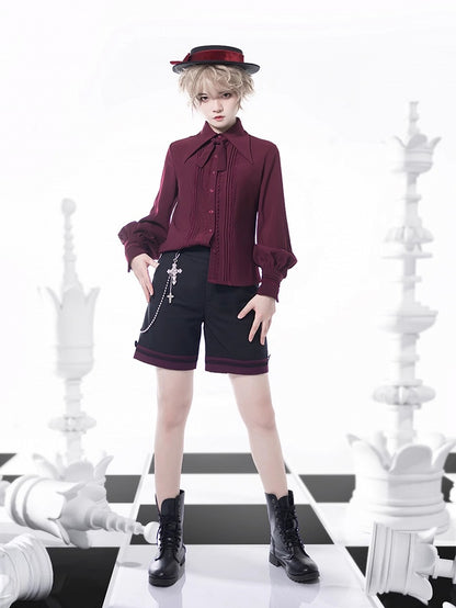 プリンス レース スリーブ 4 とロングディテール フォールドオーバー プリーツオプション カラーシャツ カラーポイント