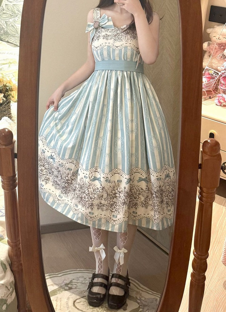 Version Jumper and Lolita Skirt Print Blue Classic Floral Clock Long
