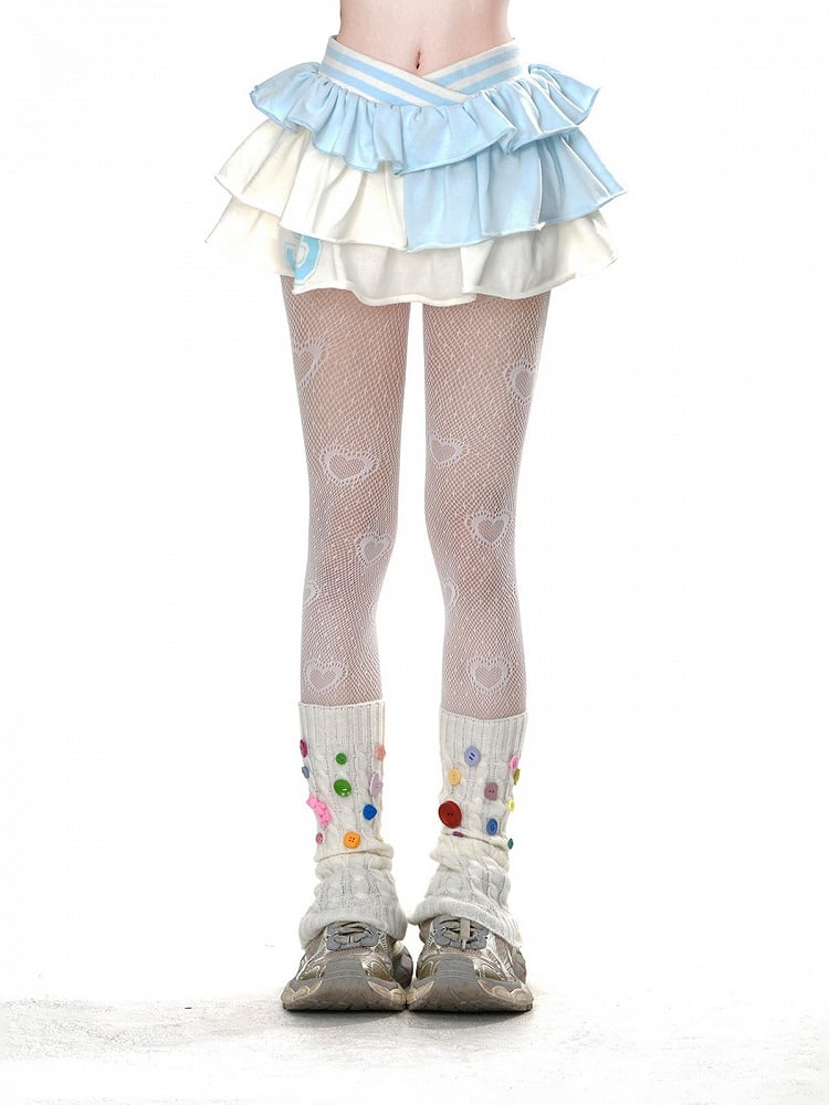 Apricot &amp; Blau Spitzbund Taille Stufenrüschen Glamouröser Minirock