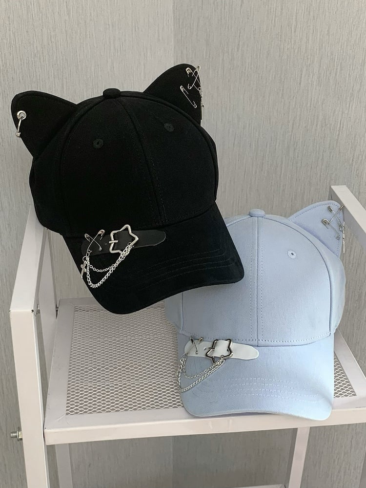 Ohrstecker Verzierte Kätzchenmütze Stern Blau/Schwarz/Gelb Kreuz Charm Schnalle