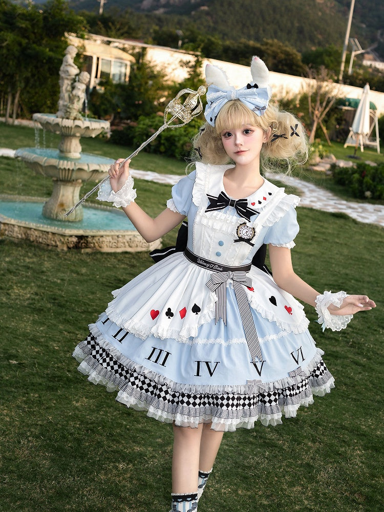 Peter in Vibes Lolita Collar Blue Alice Apron Sweet Pan + Wonderland White Dress