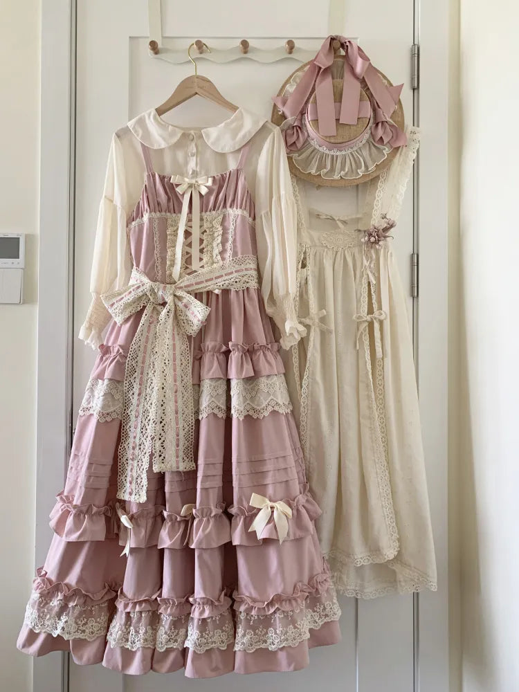 Ruffle Blossom Lolita Dress Outfit Pink Straps Cherry Adjustable Festival Jumper Style Sakura Skirt House