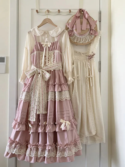 Ruffle Blossom Lolita Dress Outfit Pink Straps Cherry Adjustable Festival Jumper Style Sakura Skirt House