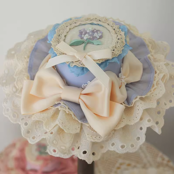 Floral Embroidery Lace Trim Top Hat