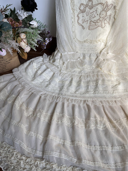 Beige Layered Polka-Dot Lace Skirt - Hana Studio