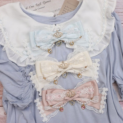 8 Pearl Jirai Bowknot Color Crown Hairclip/Brooch Kei Rhinestone Options Lace