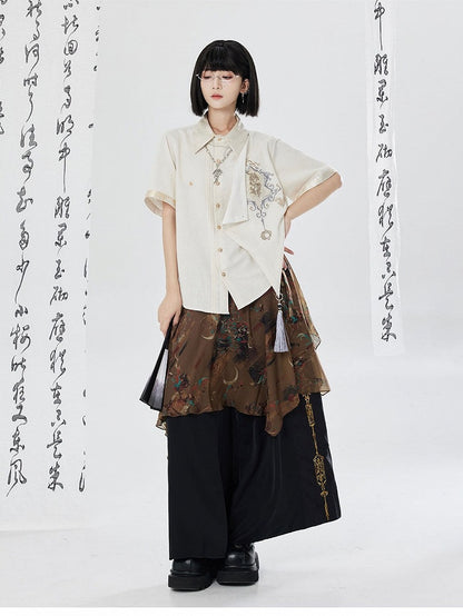 White Gold Thread Dragon Shirt - Qing Tang Original