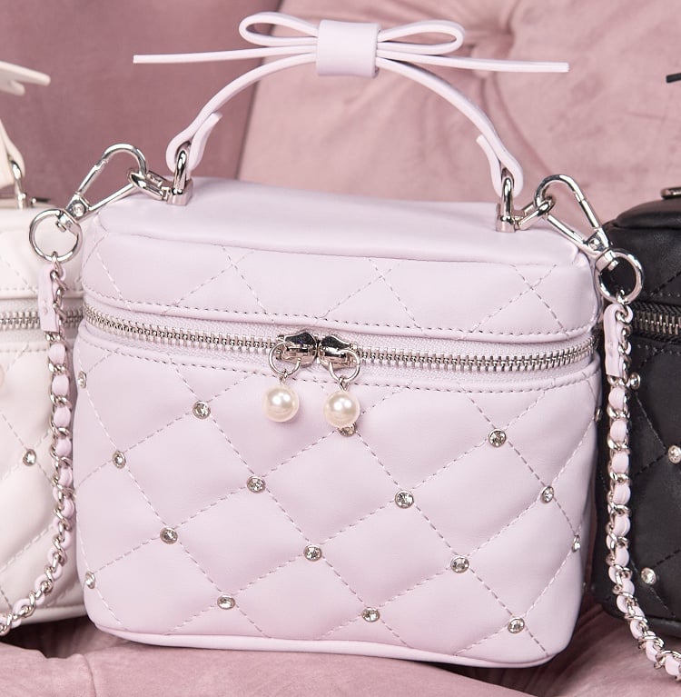 Crossbody/Handtasche, gestepptes Dekor mit Jirai Pink/Weiß/Schwarz Kei Strass