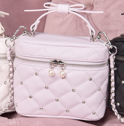 Crossbody/Handtasche, gestepptes Dekor mit Jirai Pink/Weiß/Schwarz Kei Strass