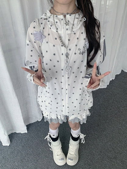 White Star-Print Hooded UV-Protective Jacket
