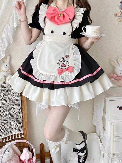 Schwarzes und rosa süßes Dienstmädchen-Lolita-Kitty-Pfoten-Schürzenkleid