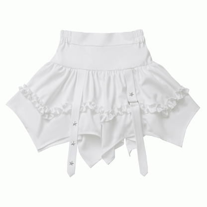 バレエコア ホワイト カーブヘム スタースカート スタッド