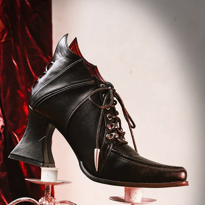 レースアップブーツ ゴシックタイフロント ワイングラス型 ブラックヒール