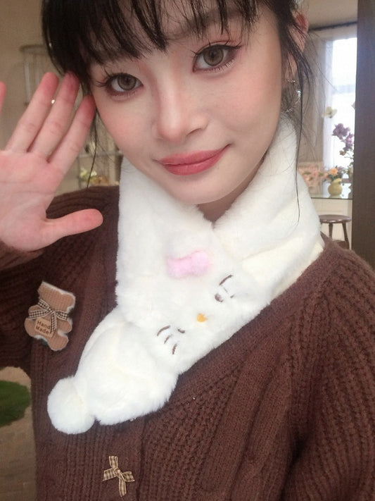 White Cute Kitty Plush Scarf