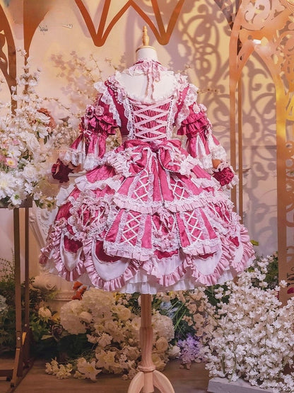 Hanayome Details Bead Embroidery Chain and Rosette Dress Rose Floral Lolita Pink