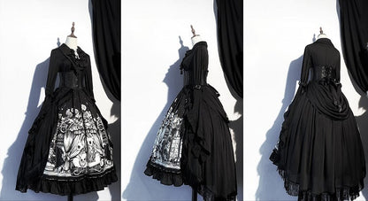 Dark + Set Black - Belt Full Plus Sleeves Shirt Lolita Available Skirt Corset Sizes Gothic Long