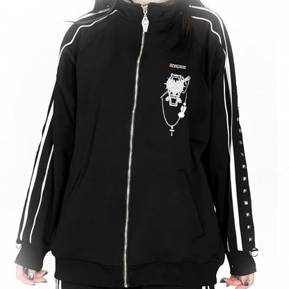 Stud Jirai Jacket Decorations Long-Sleeve Casual Black with Kei Printed