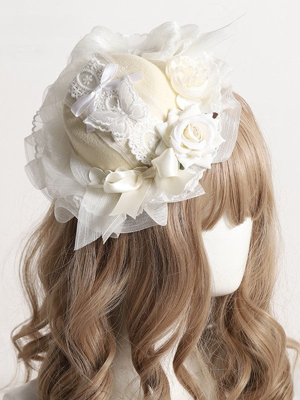 Blumen Lolita Spitze Akzente/Schleier Schmetterling Mini Hut und Gelb mit