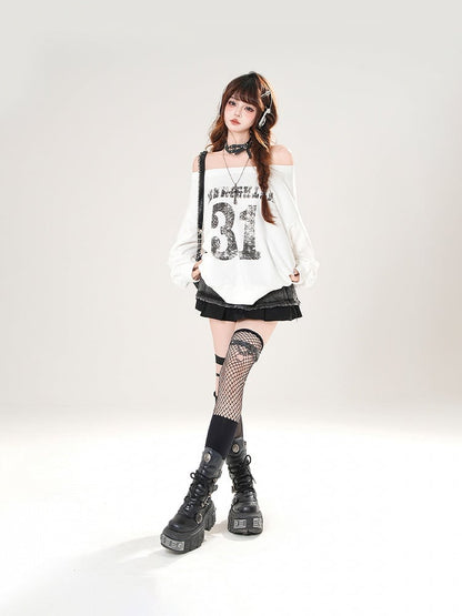 ブラック/ホワイトのオフショルダー