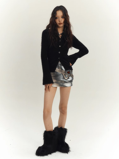 and Gray Punk Mini Bodycon Skirt Black