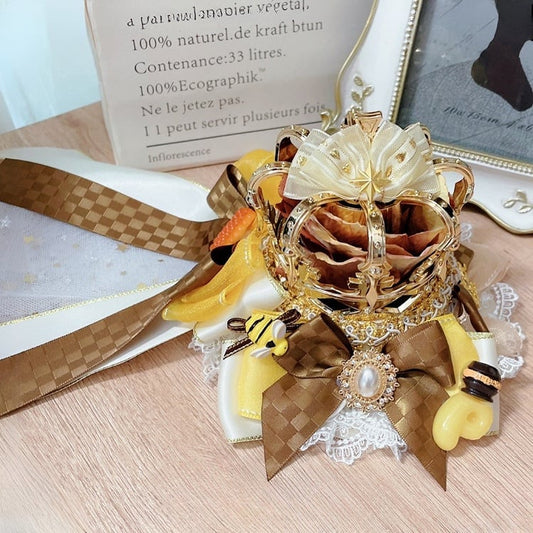 Crown Hat Bee Decorated Lolita Hime Design Mini Honey Floral And Yellow