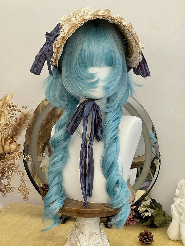 Blue 78cm Long Roman Curly Wig with Full Bangs - Alice Garden