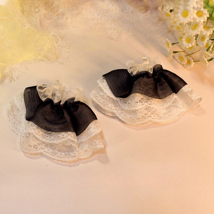 Schwarz/weiße Lolita-Organza-Handgelenkmanschetten mit doppellagiger Spitze