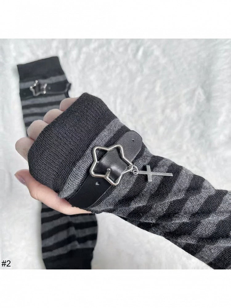 Stripe Pattern Fingerless Gloves in Black and Gray - Post-2000 Gift Shop