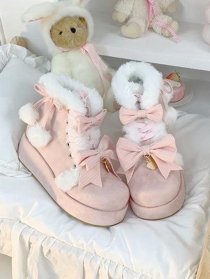 with for Decor Pink Winter Boots Pompom Lolita