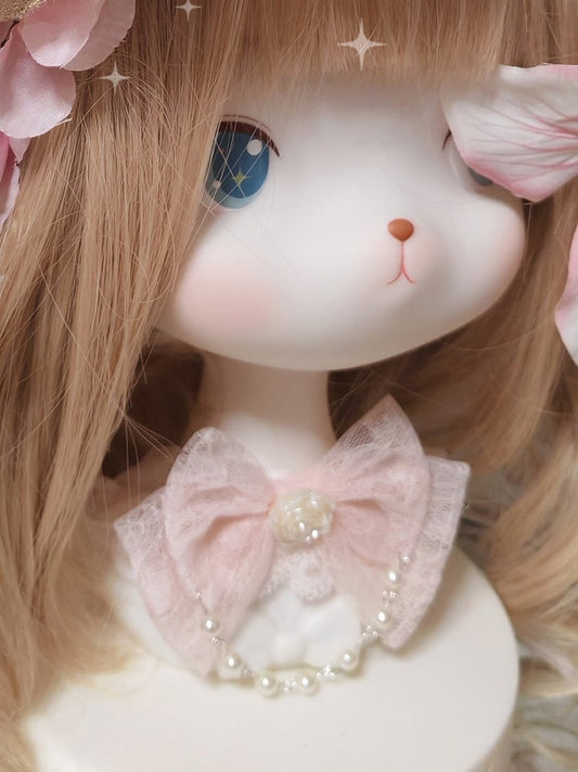 Choker Flower Lolita Sweet Pink Lace Pearl Bowknot
