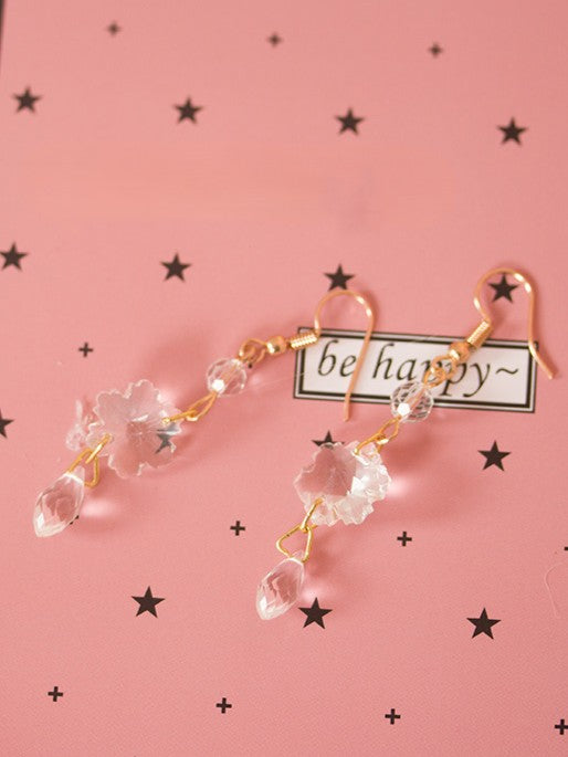 Sweet Transparent Snowflake & Teardrop Bead Charm Earrings