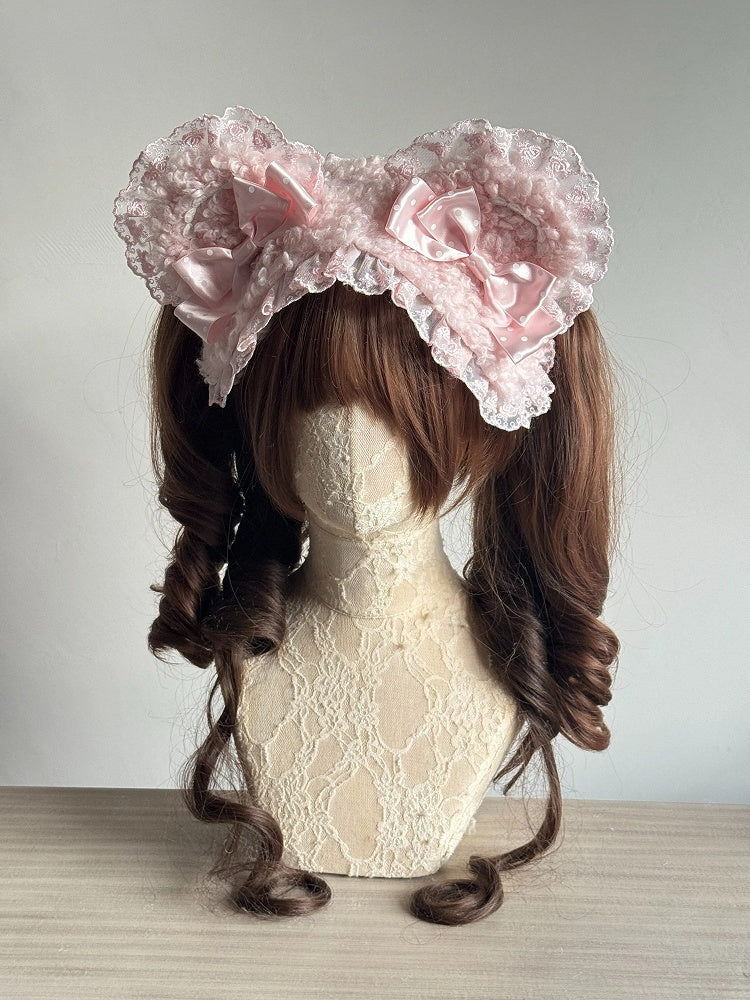 Lolita (Ruffled 5-Color Details) Hairband Ear Sweet Bow Lace Bear