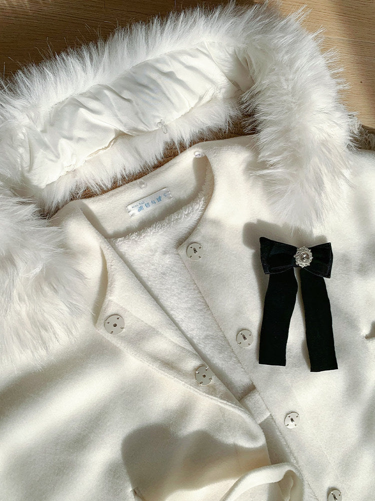 Detachable Lining Coat Fleece Cape with Fur Winter Lolita Collar White