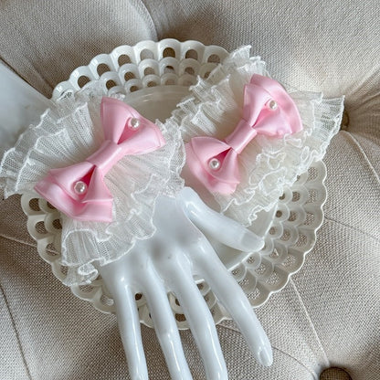 Lace Lolita Sweet Accents Options Bead and Wrist Color Cuffs – with 3 Bowknot