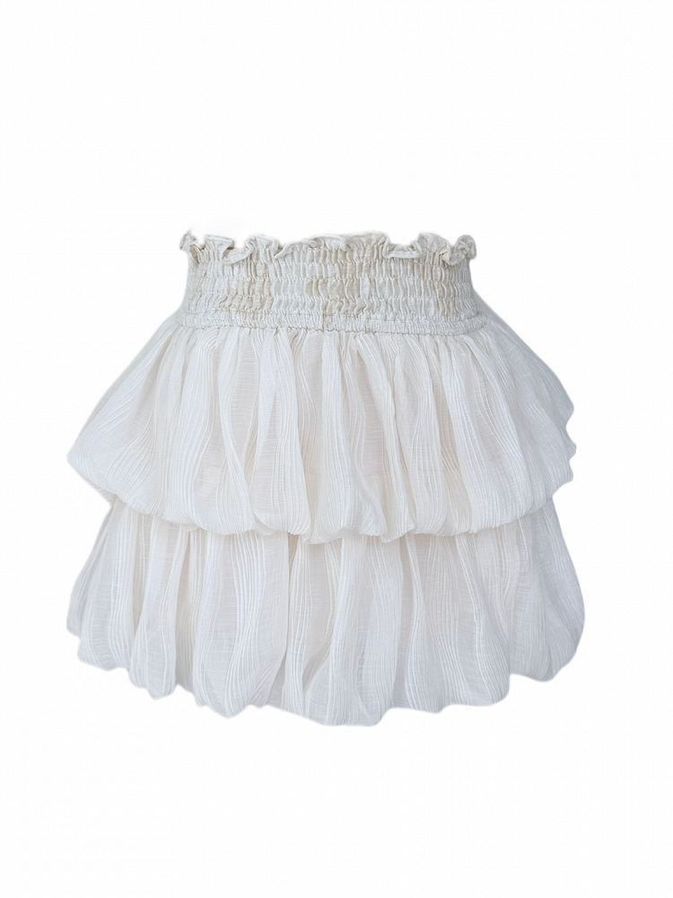 Ruffle-Trimmed Tiered Skirt Apricot Bubble Mini