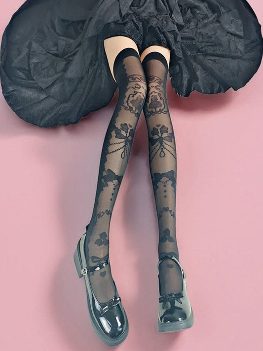 Style White Lace-Printed (2 Black) Stockings Colors: Ornate Lolita
