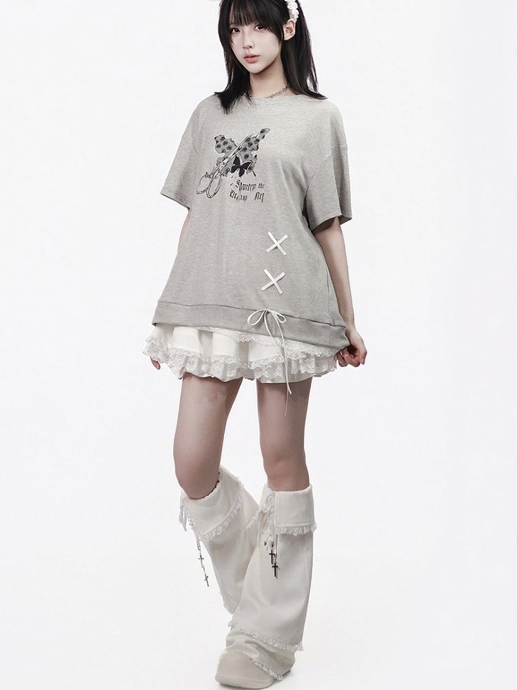 White Lace Trim Mini Skirt - PINK SAVIOR