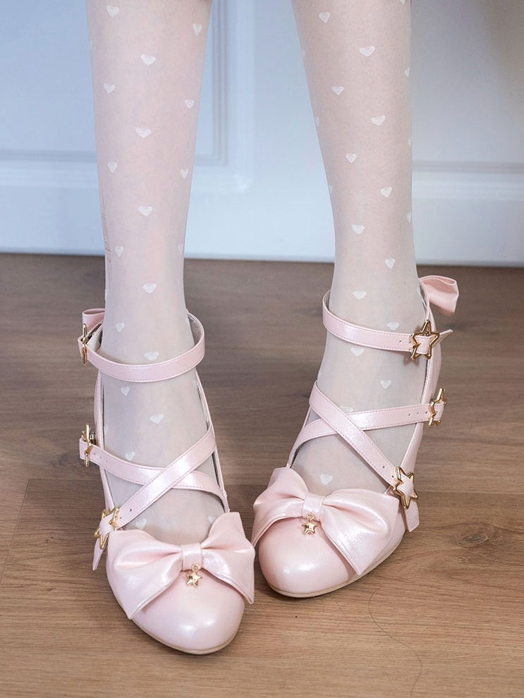 Crisscross Star Sweet with Pink Lolita 6.5cm Shoes Heel Light - Dreamy Buckles Design