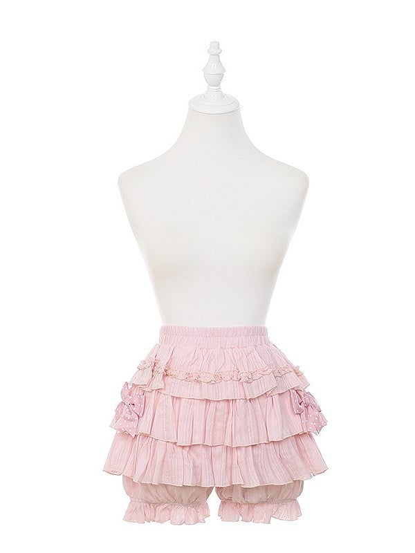 Skort Daily Accents Tiered with Bow Pink Ruffles Kawaii