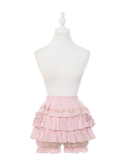 Skort Daily Accents Tiered with Bow Pink Ruffles Kawaii