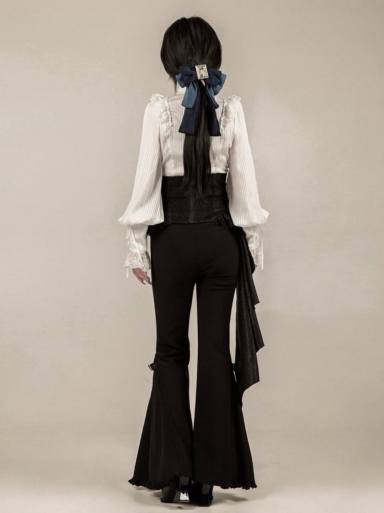 Gothic - Hosengürtel mit Riemen-Set + blaues ausgestelltes Lolita Ouji-Korsett mit schwarzer Fliege und Stäbchen