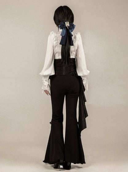 Gothic - Hosengürtel mit Riemen-Set + blaues ausgestelltes Lolita Ouji-Korsett mit schwarzer Fliege und Stäbchen