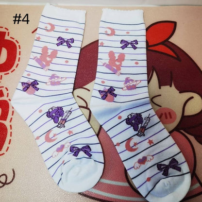 スイートロリータケーキストロベリー蝶結びプリントカーフソックス