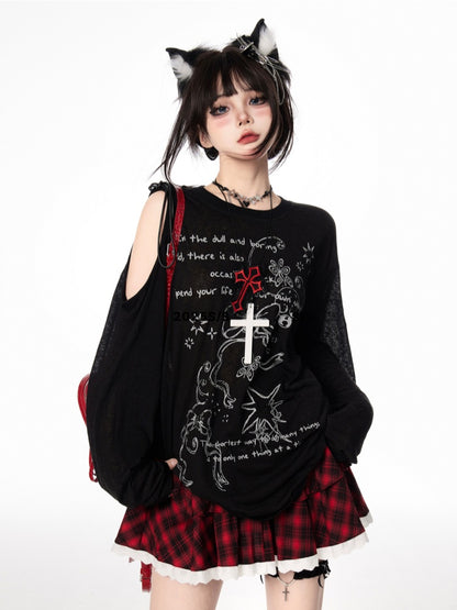 赤と黒のチェック柄ティアードスカート