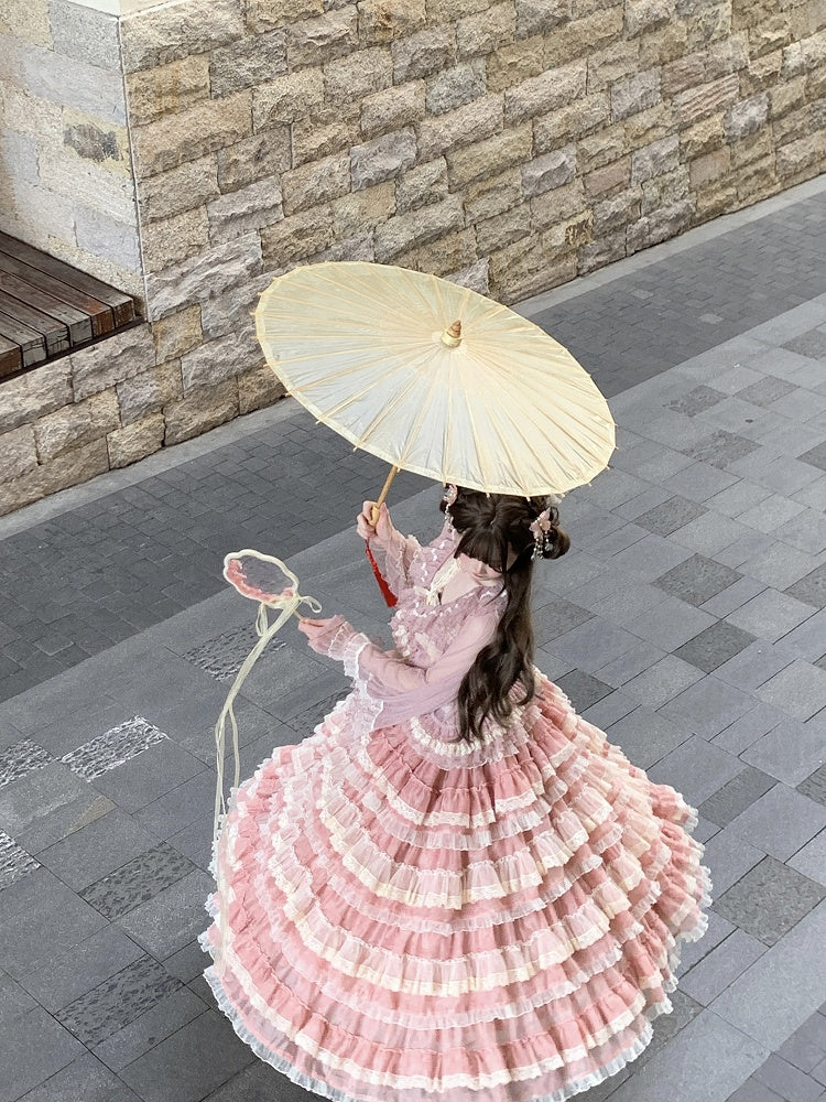 Spitzentop Lolita Tüll Rüschen Rosa
