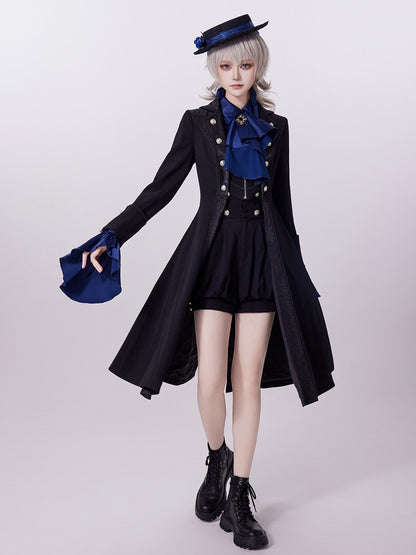 Black Zip Jacket with Jacquard Placket and Lace-Up Back Cutout - DevilInspired Exclusive Collection