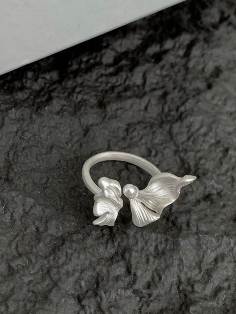 Pearl-Adorned White Butterfly Ring - YSHXS